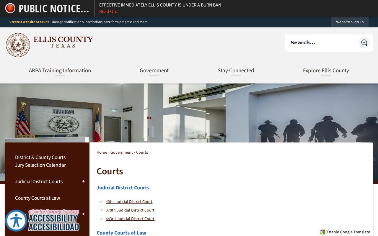 Ellis County warrant records, official court directory