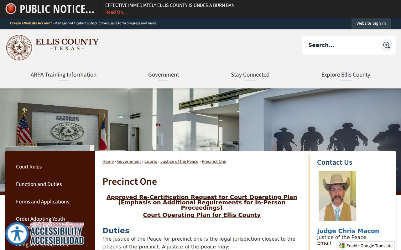 Ellis County JP bench warrant records, Precinct One authority