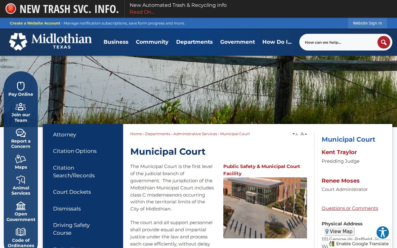Ellis County Midlothian warrant records, Municipal Court and payment access