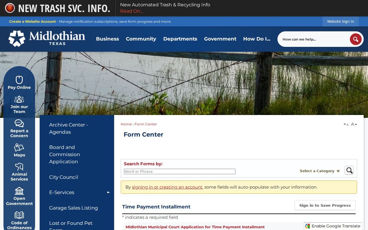 Ellis County Midlothian warrant records, blank court time-payment form