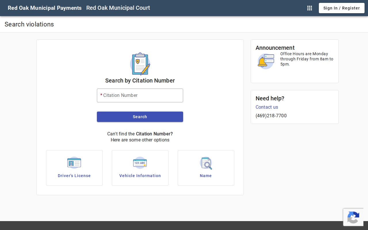 Ellis County Red Oak warrant records, official Tyler citation search portal