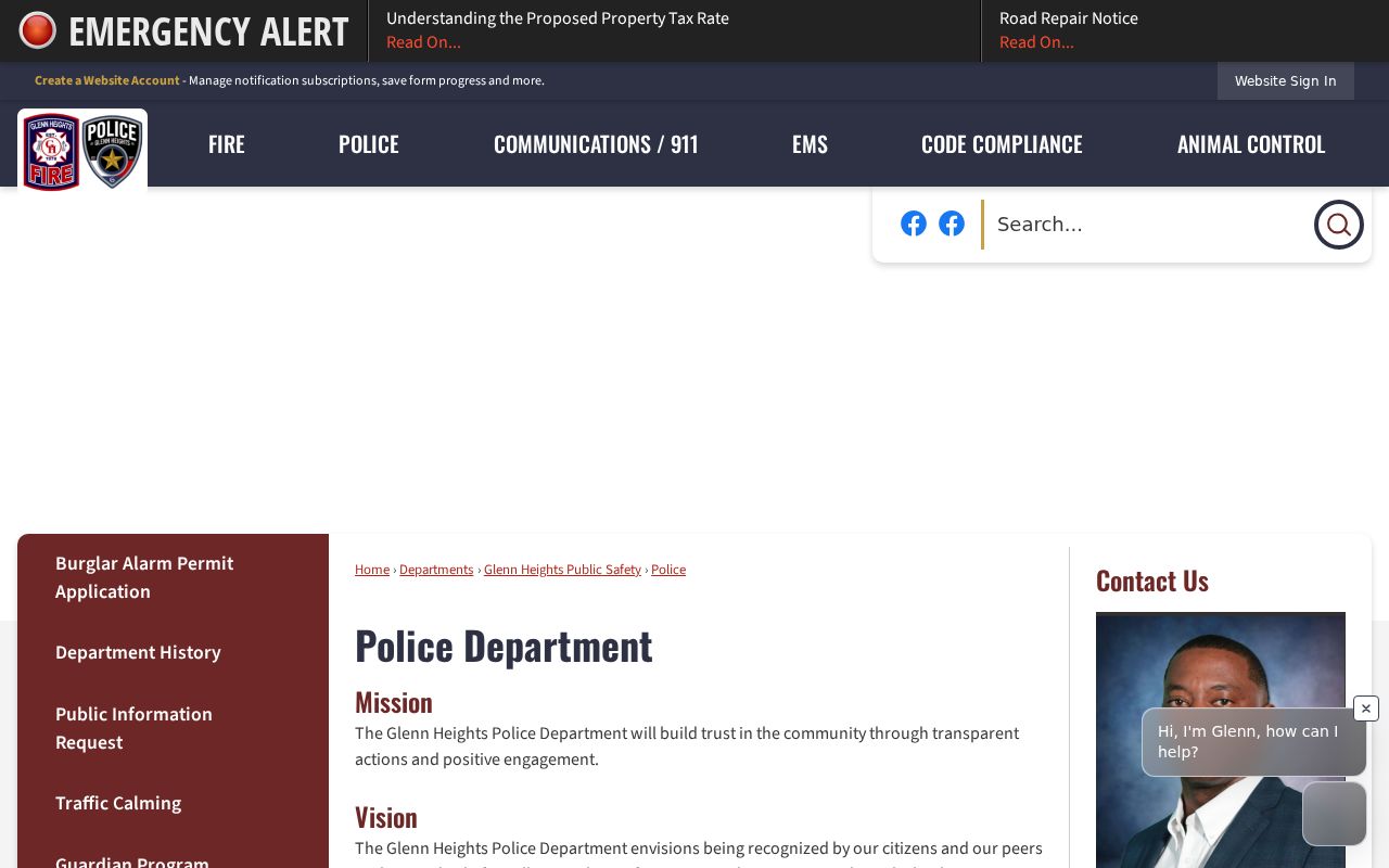 Ellis County Glenn Heights warrant records, official Police Department contact