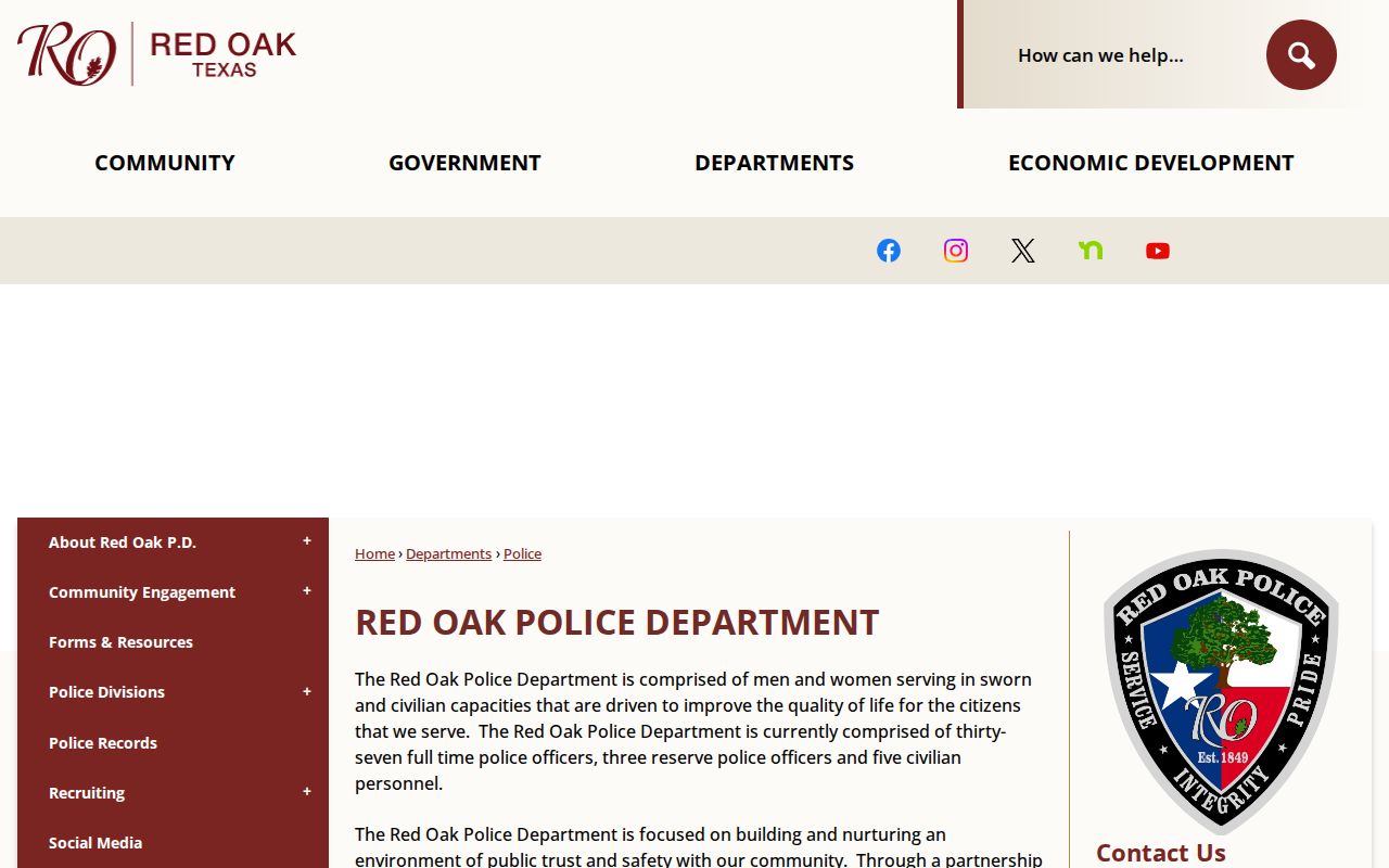 Ellis County Red Oak warrant records, official Police Department page