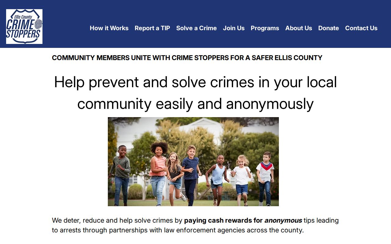 Ellis County warrant records, Crime Stoppers official program page